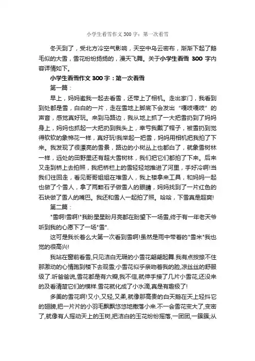 小学生看雪作文300字：第一次看雪_第一次作文_
