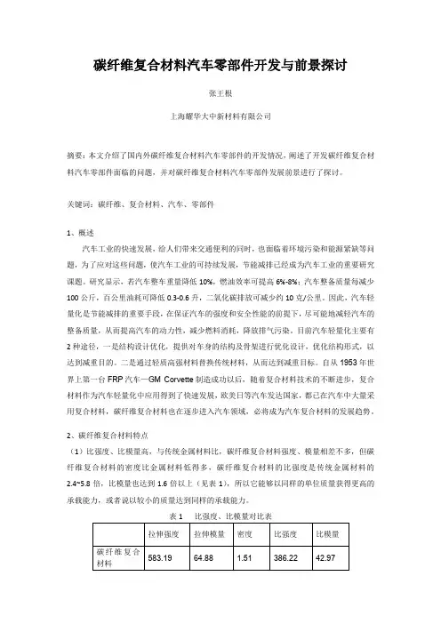 碳纤维复合材料汽车零部件开发及前景探讨