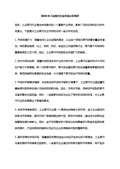 2023年工业蒸汽行业市场分析现状