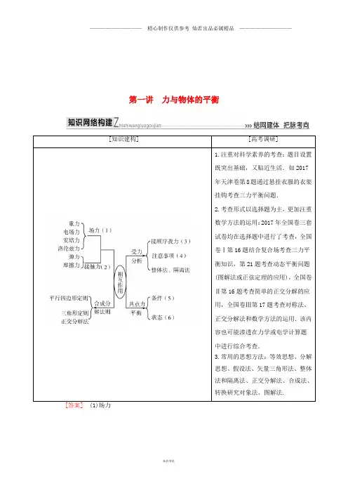 高考物理二轮复习板块一专题突破复习专题一力与运动第一讲力与物体的平衡学案9.doc