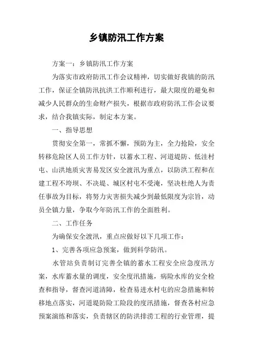 乡镇防汛工作方案