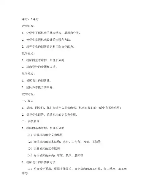 机床设计教案模板范文版