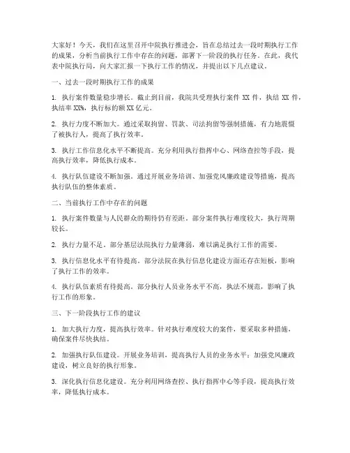 中院执行推进会发言稿范文