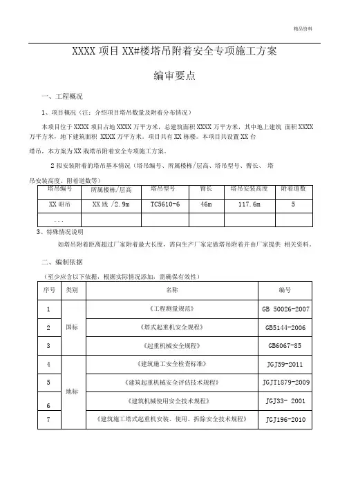 塔吊附着安全专项施工方案(编制、审核要点)
