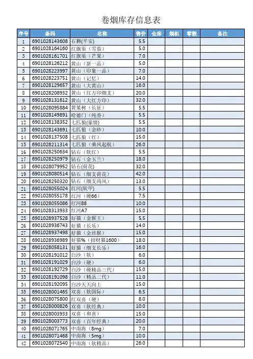 香烟登记表