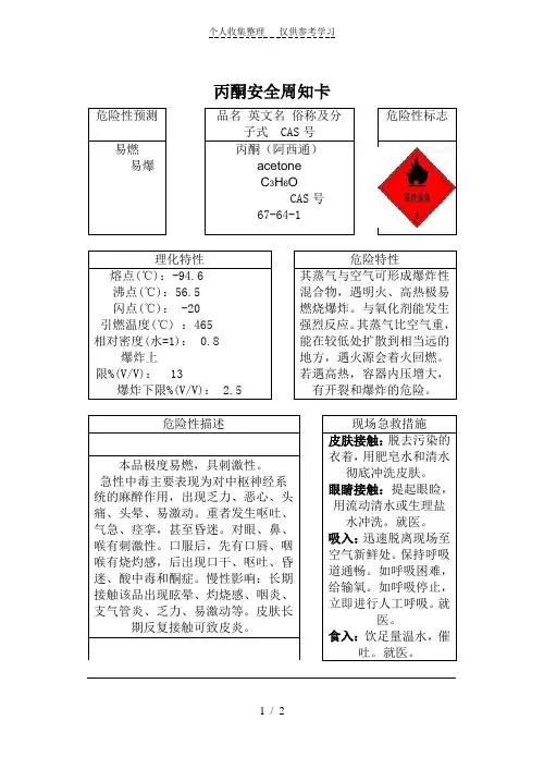 丙酮安全周知卡