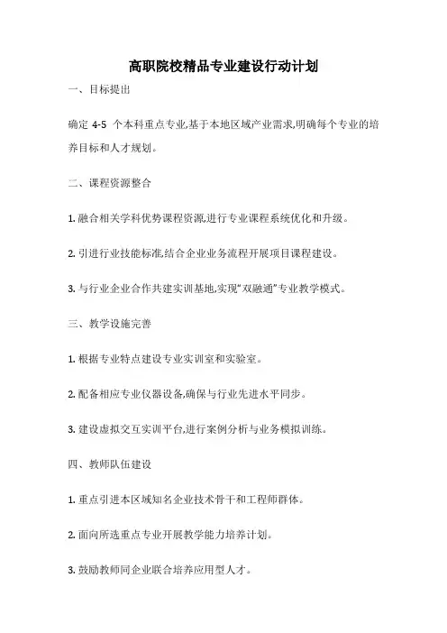 高职院校精品专业建设行动计划