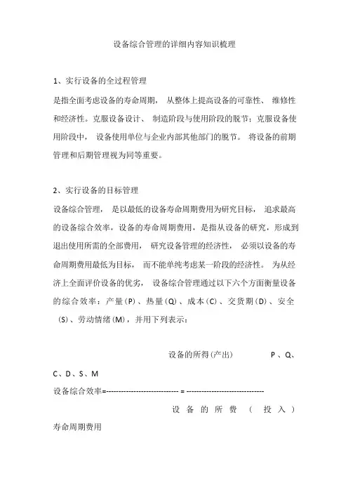 设备综合管理的详细内容知识梳理