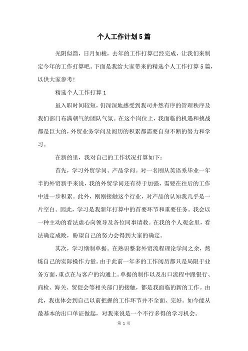 个人工作计划5篇