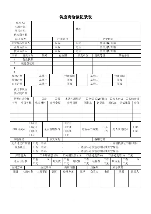 超实用供应商洽谈记录表