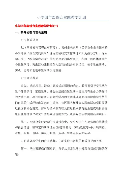 小学四年级综合实践教学计划