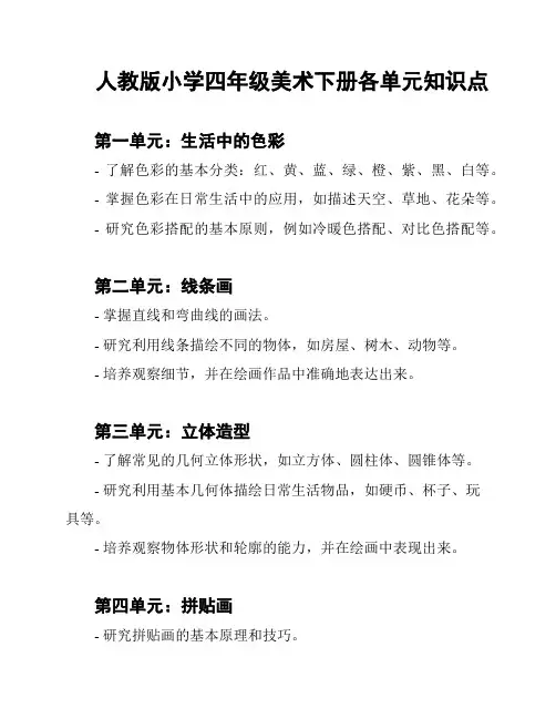 人教版小学四年级美术下册各单元知识点