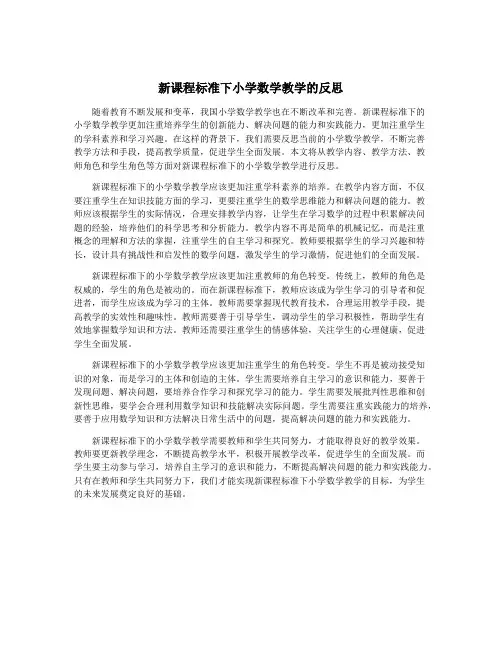 新课程标准下小学数学教学的反思