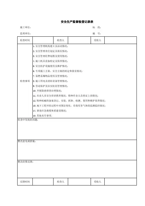 安全生产监督检查记录表