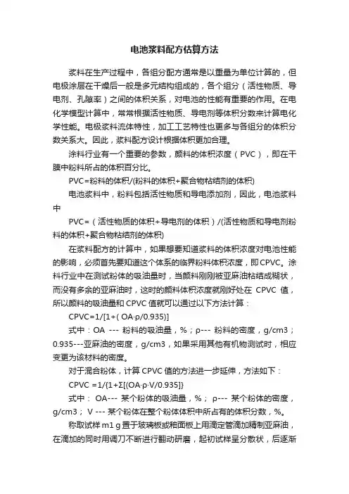电池浆料配方估算方法
