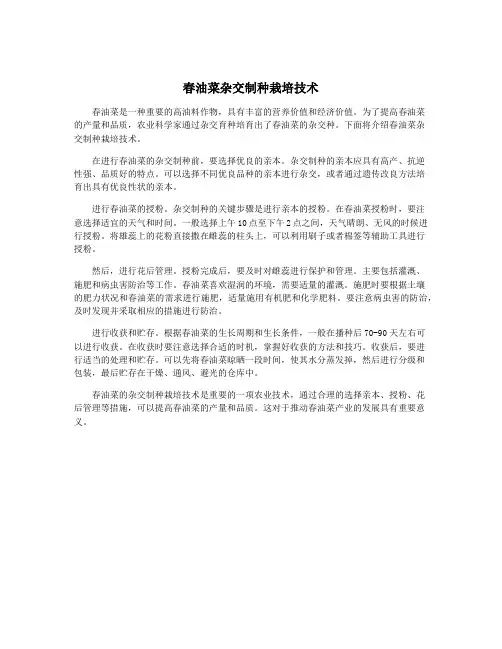 春油菜杂交制种栽培技术