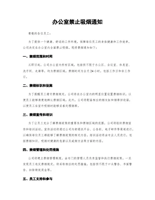 办公室禁止吸烟通知