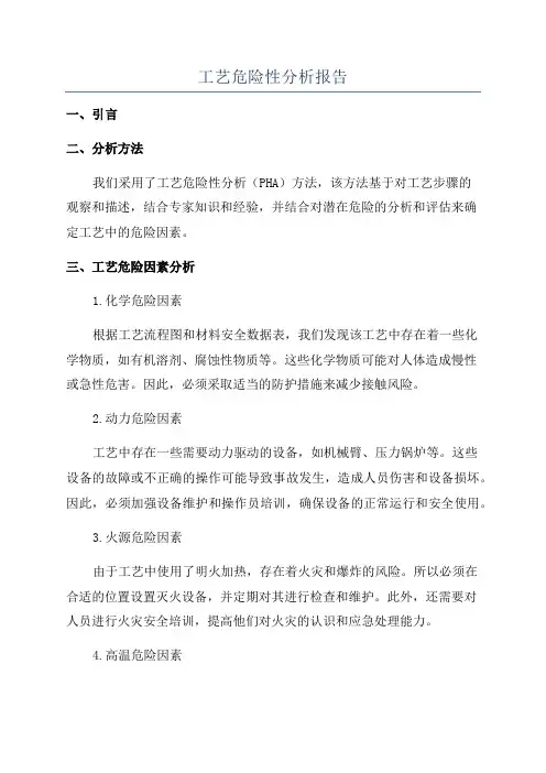 工艺危险性分析报告