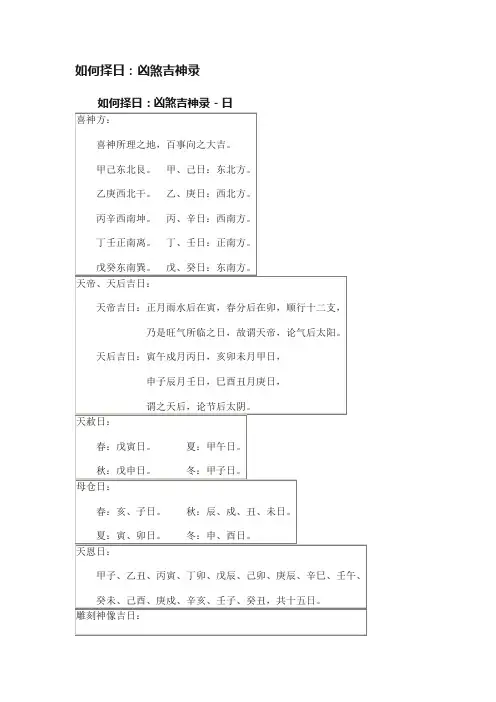 如何择日：凶煞吉神录