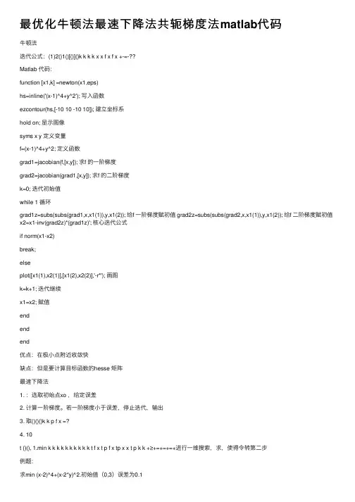 最优化牛顿法最速下降法共轭梯度法matlab代码