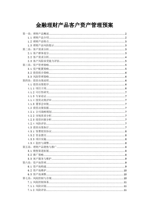 金融理财产品客户资产管理预案