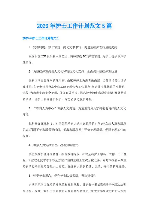 2023年护士工作计划范文5篇