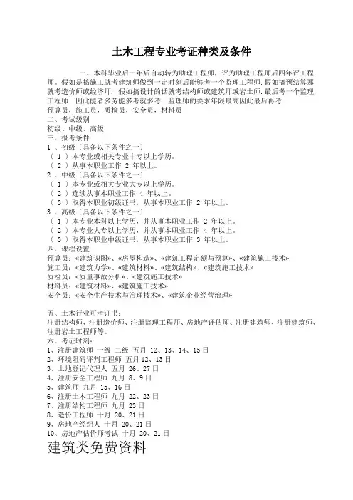 土木工程专业考证种类及条件