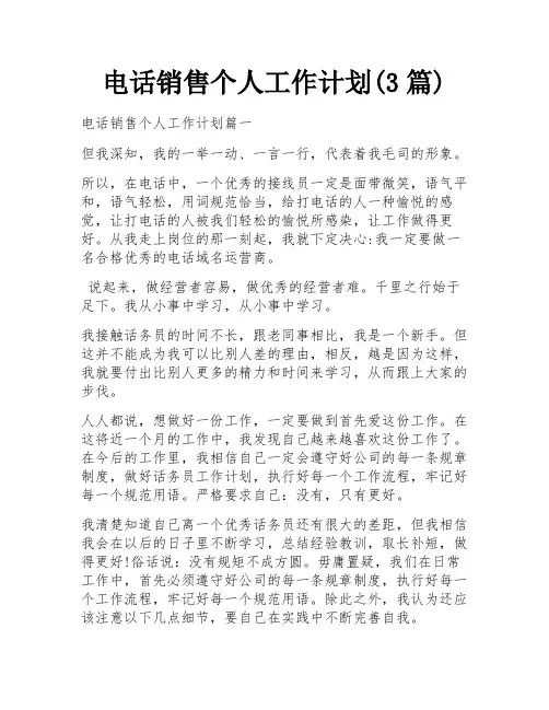 电话销售个人工作计划(3篇)
