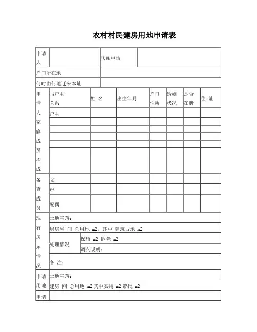 农村村民建房用地申请表