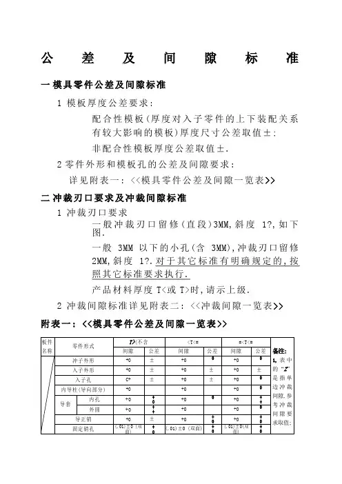 冲压模具公差及间隙标准