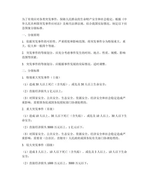 应急预案分级标准包括