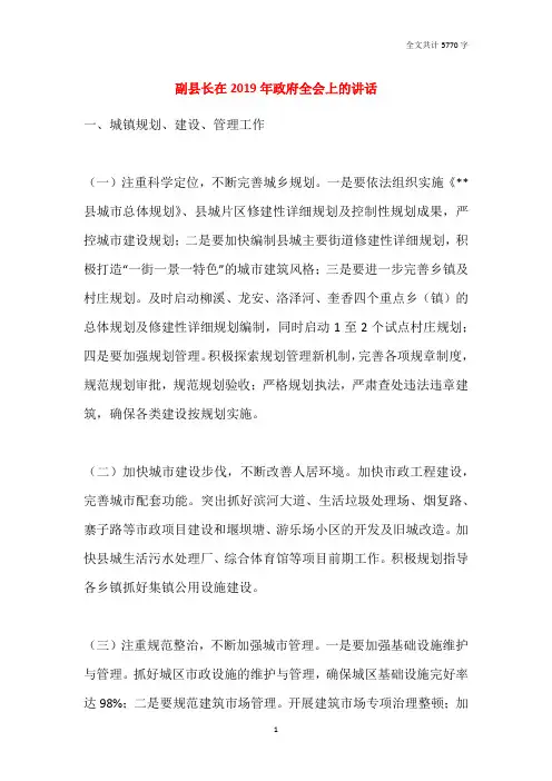 副县长在2019年政府全会上的讲话