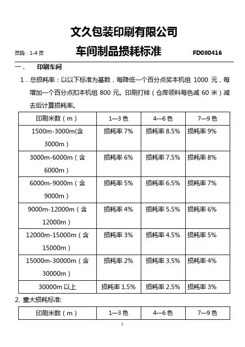 车间在制品损耗标准