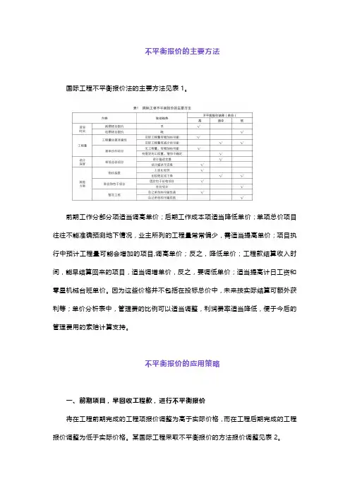 不平衡报价法的应用及注意问题