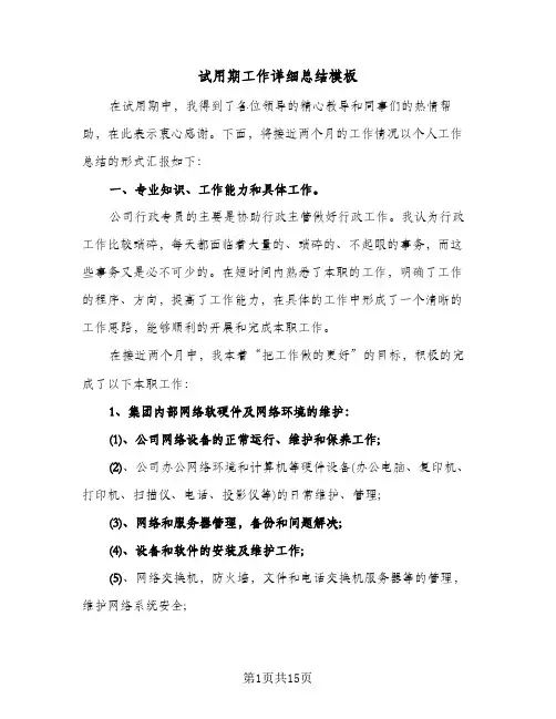 试用期工作详细总结模板（5篇）