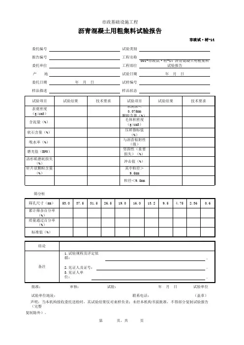 沥青混凝土用粗集料试验报告