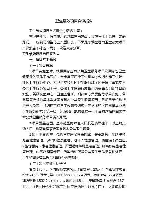 卫生绩效项目自评报告（精选5篇）