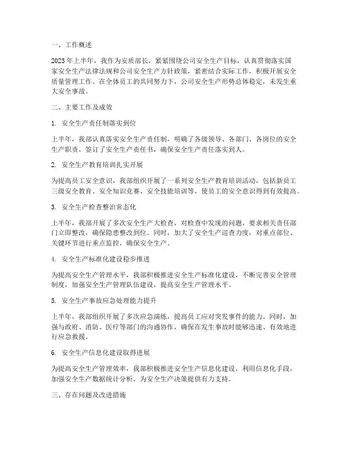 安质部长上半年工作总结