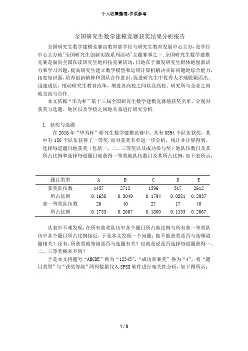 “华为杯”研究分析生数学建模获奖结果分析