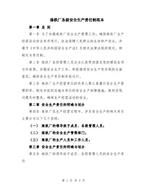 炼铁厂各级安全生产责任制范本