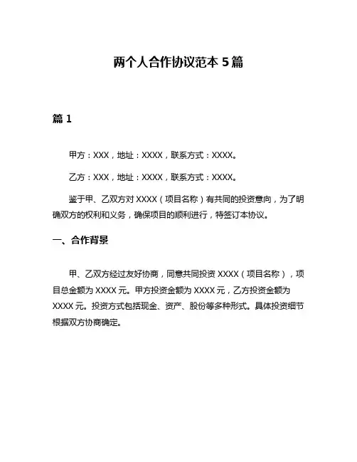 两个人合作协议范本5篇
