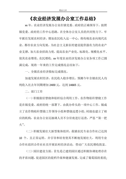 《农业经济发展办公室工作总结》