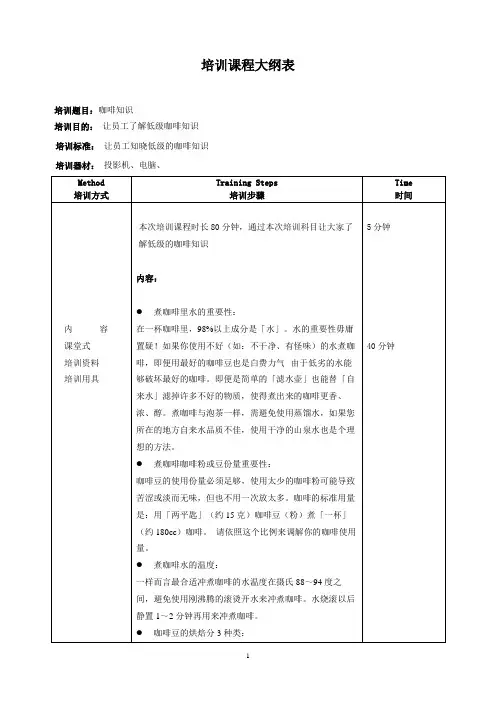 咖啡知识培训大纲