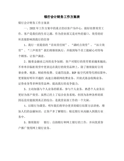 银行会计财务工作计划表