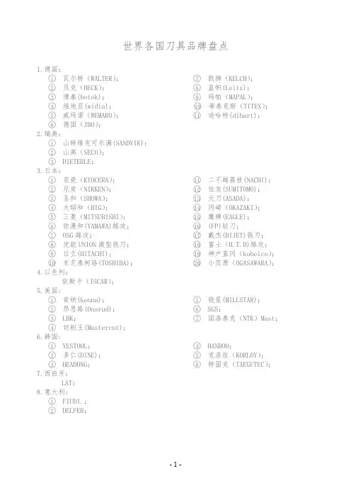 世界著名刀具品牌排名及其简要介绍