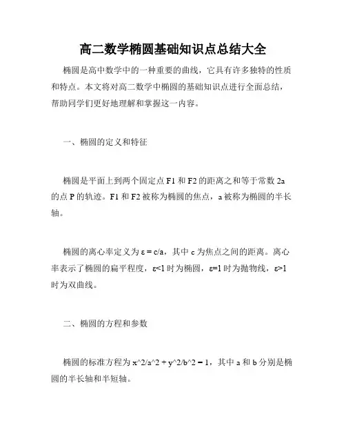 高二数学椭圆基础知识点总结大全