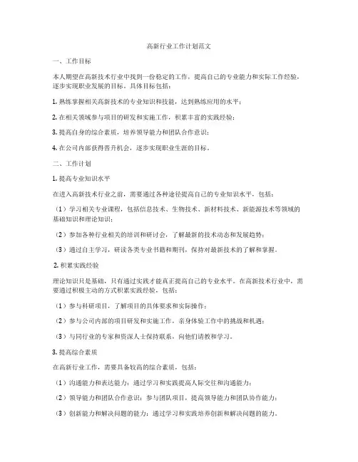 高新行业工作计划范文