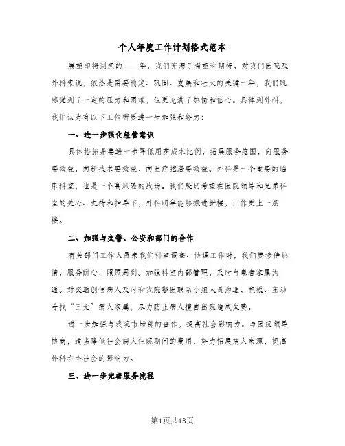 个人年度工作计划格式范本（四篇）