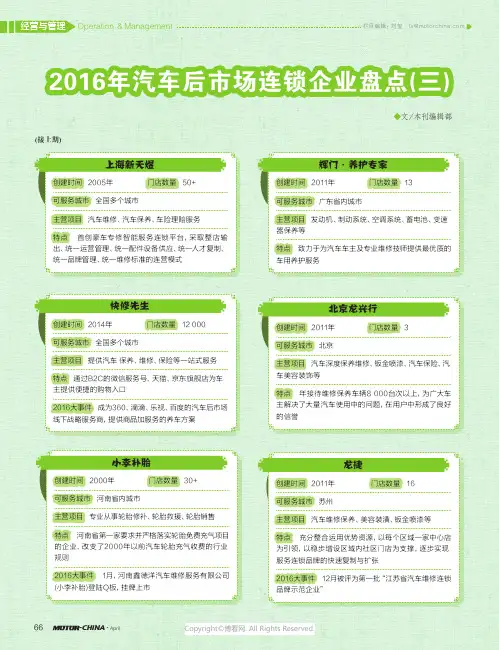 2016年汽车后市场连锁企业盘点(三)