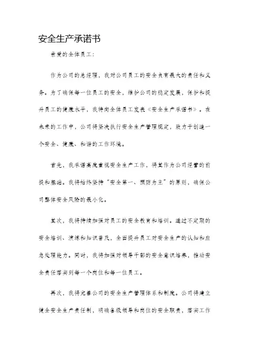 安全生产承诺书总经理